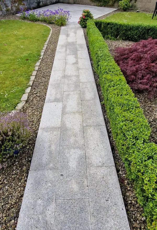 Granite path and hedges